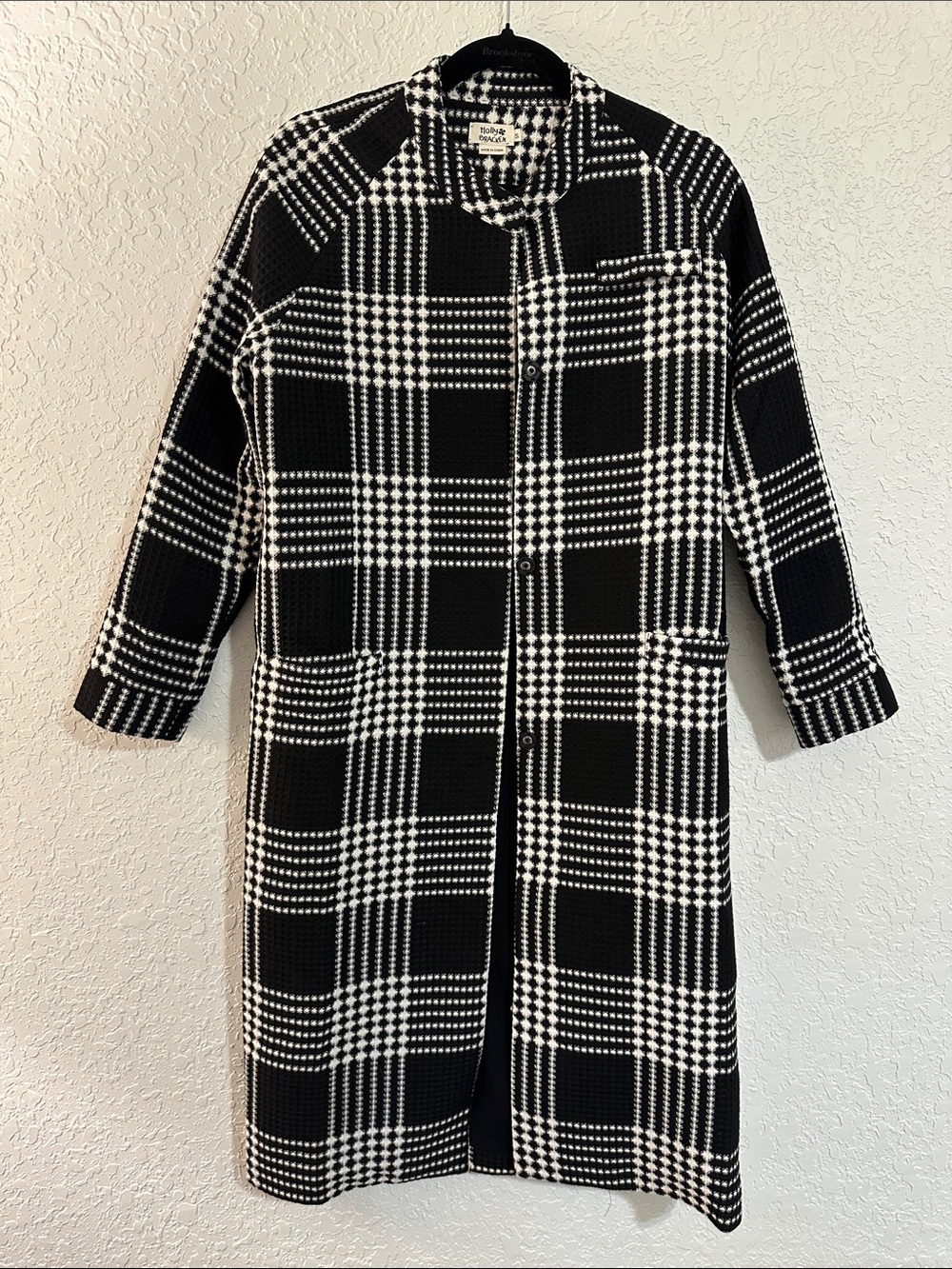 Vintage Style Black & White Plaid Trench Coat